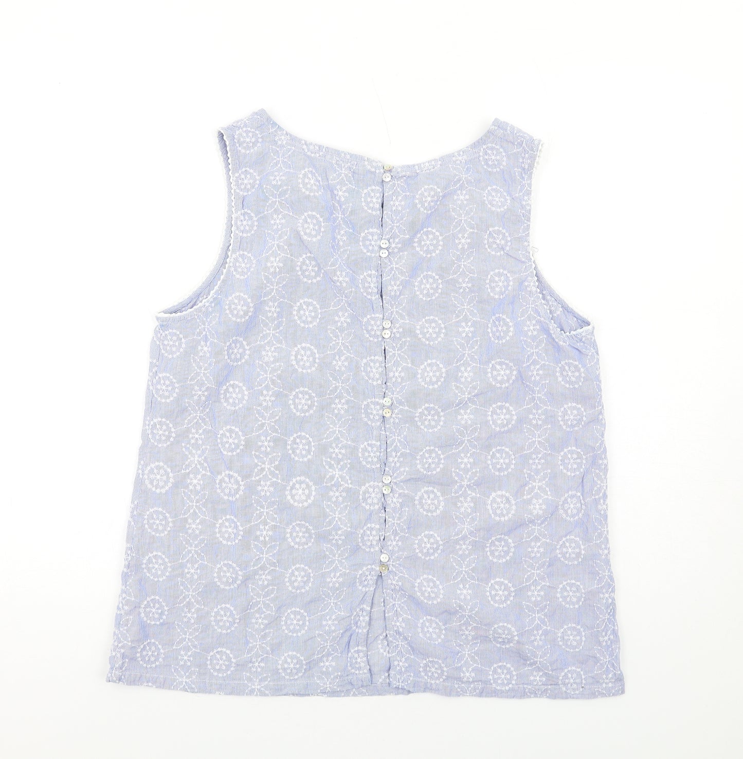 Fat Face Womens Blue Geometric Cotton Basic Tank Size 16 Boat Neck