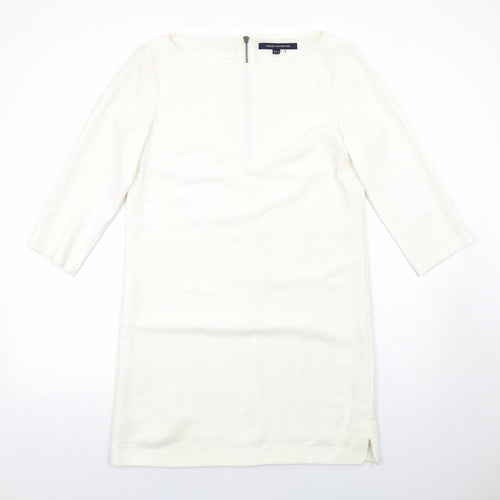 French Connection Womens White Polyester Shift Size 10 Round Neck Zip