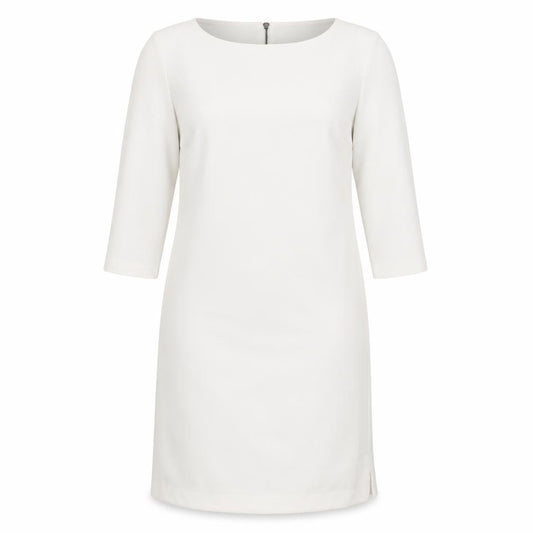 Front view of French Connection women’s white polyester shift, size UK 10, round neck zip