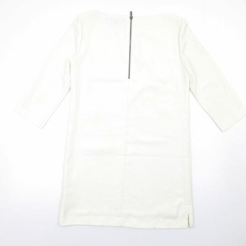 French Connection Womens White Polyester Shift Size 10 Round Neck Zip