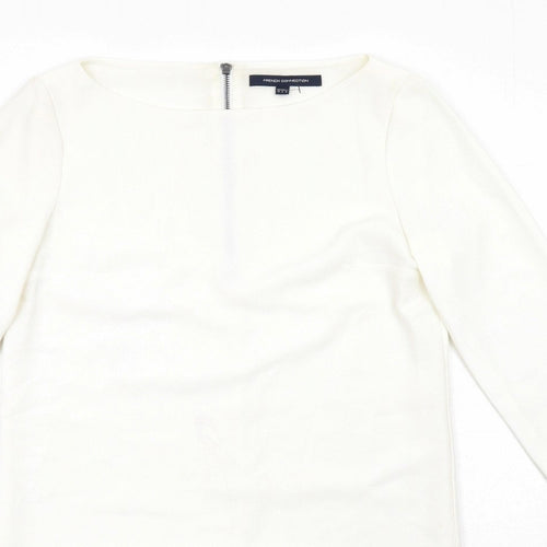 French Connection Womens White Polyester Shift Size 10 Round Neck Zip