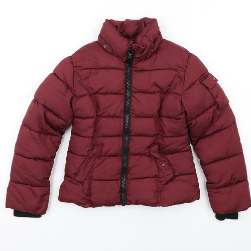 H&M Girls Red Puffer Jacket Coat Size 8-9 Years Zip