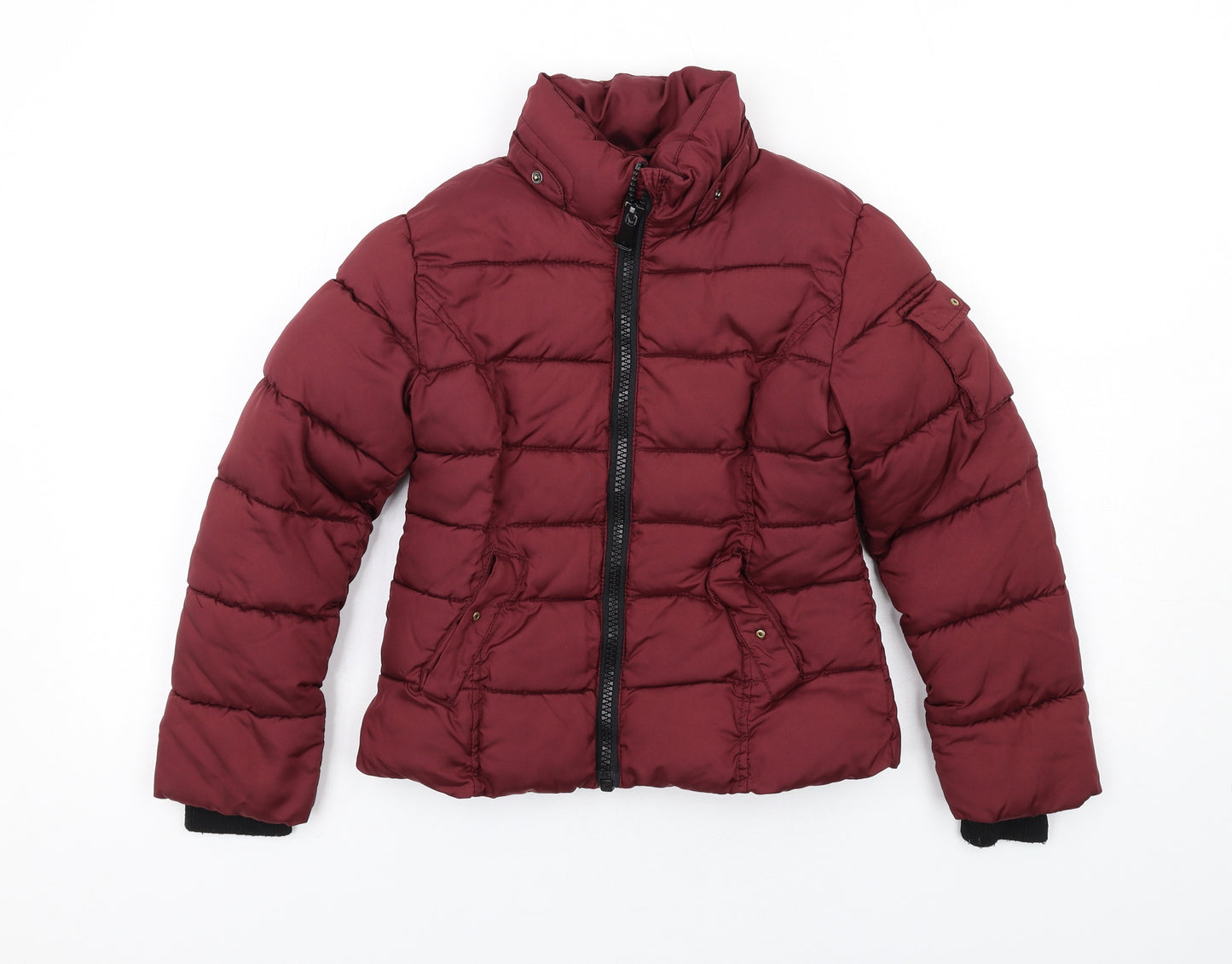 H&M Girls Red Puffer Jacket Coat Size 8-9 Years Zip