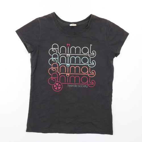 Animal Womens Grey Cotton Basic T-Shirt Size 10 Crew Neck