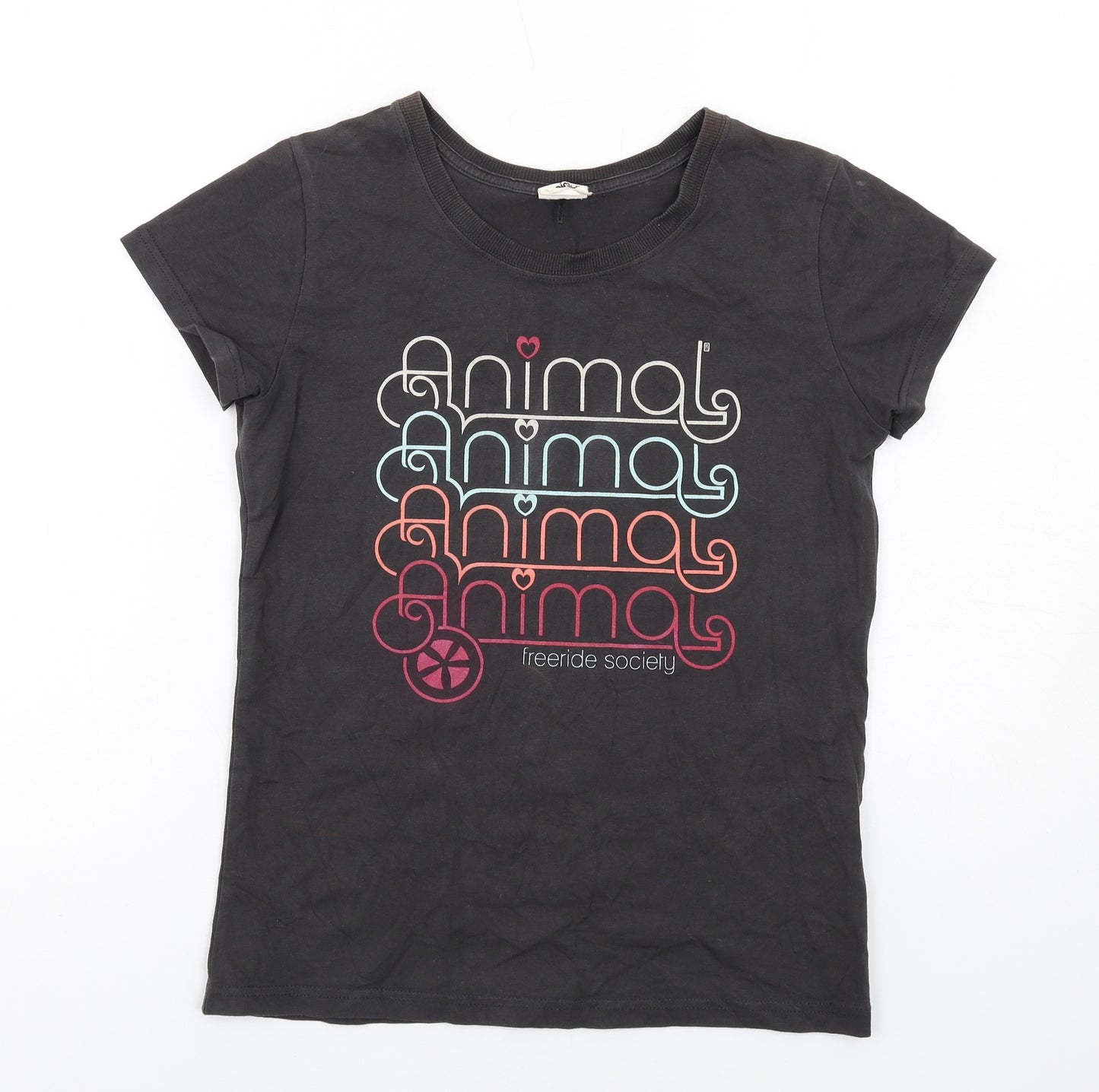 Animal Womens Grey Cotton Basic T-Shirt Size 10 Crew Neck