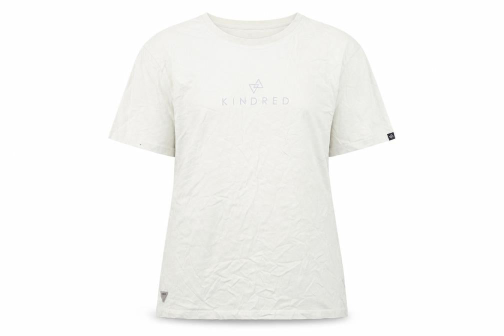 Front view of Kindred women’s ivory cotton basic t-shirt, size L, crew neck