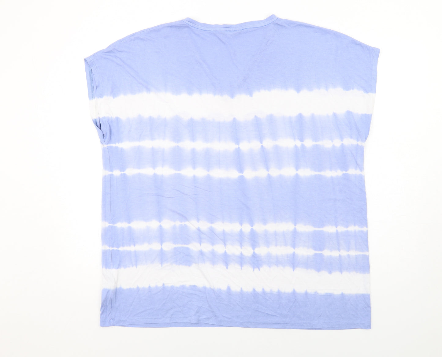 Marks and Spencer Womens Blue Viscose Basic T-Shirt Size 18 V-Neck - Tie-Dye
