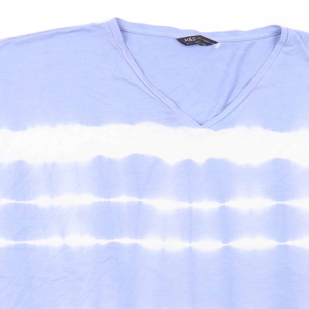 Marks and Spencer Womens Blue Viscose Basic T-Shirt Size 18 V-Neck - Tie-Dye
