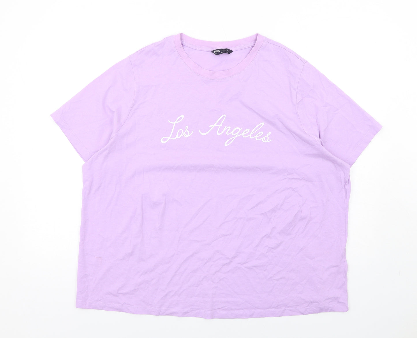 Marks and Spencer Womens Purple Cotton Basic T-Shirt Size 22 Crew Neck - Los Angeles