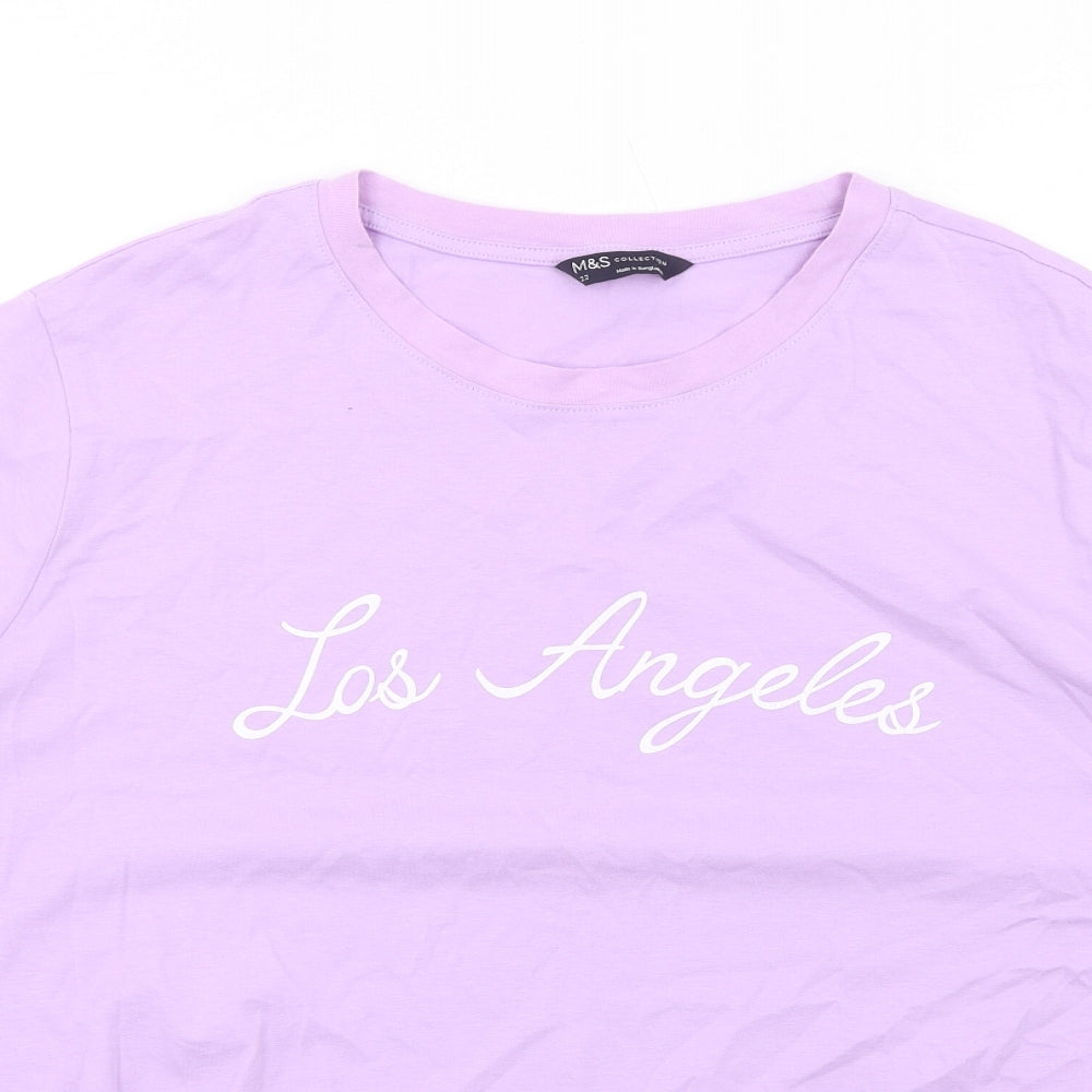 Marks and Spencer Womens Purple Cotton Basic T-Shirt Size 22 Crew Neck - Los Angeles