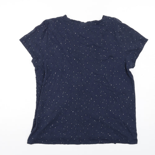 ICHI Womens Blue Geometric Cotton Basic T-Shirt Size L V-Neck
