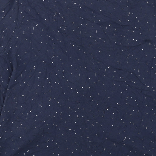 ICHI Womens Blue Geometric Cotton Basic T-Shirt Size L V-Neck