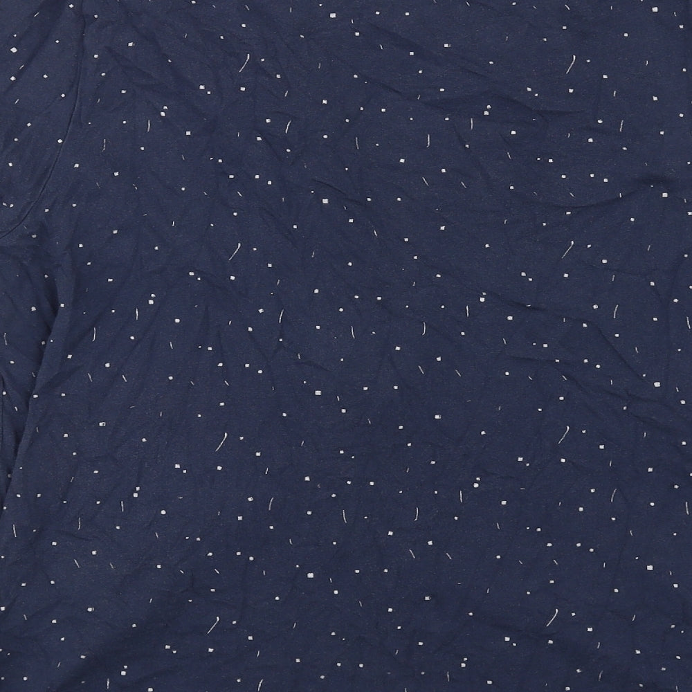 ICHI Womens Blue Geometric Cotton Basic T-Shirt Size L V-Neck