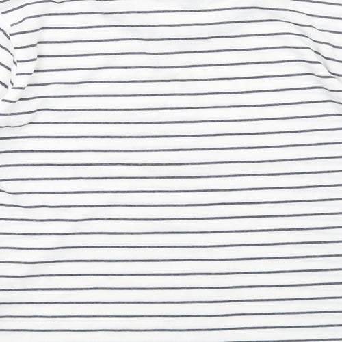 Topshop Womens White Striped Polyester Basic T-Shirt Size 6 Round Neck