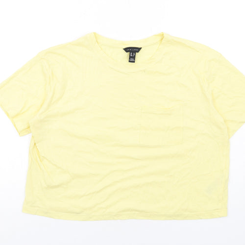 New Look Womens Yellow Cotton Basic T-Shirt Size 12 Crew Neck