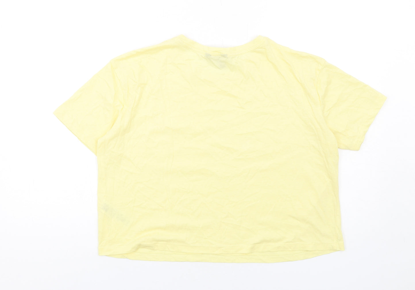 New Look Womens Yellow Cotton Basic T-Shirt Size 12 Crew Neck