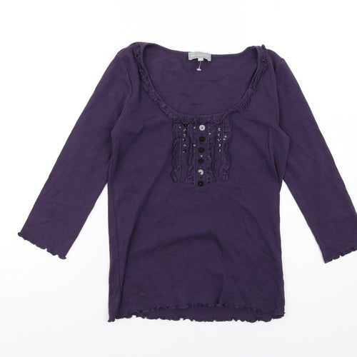 Per Una Womens Purple Cotton Basic T-Shirt Size 10 Scoop Neck