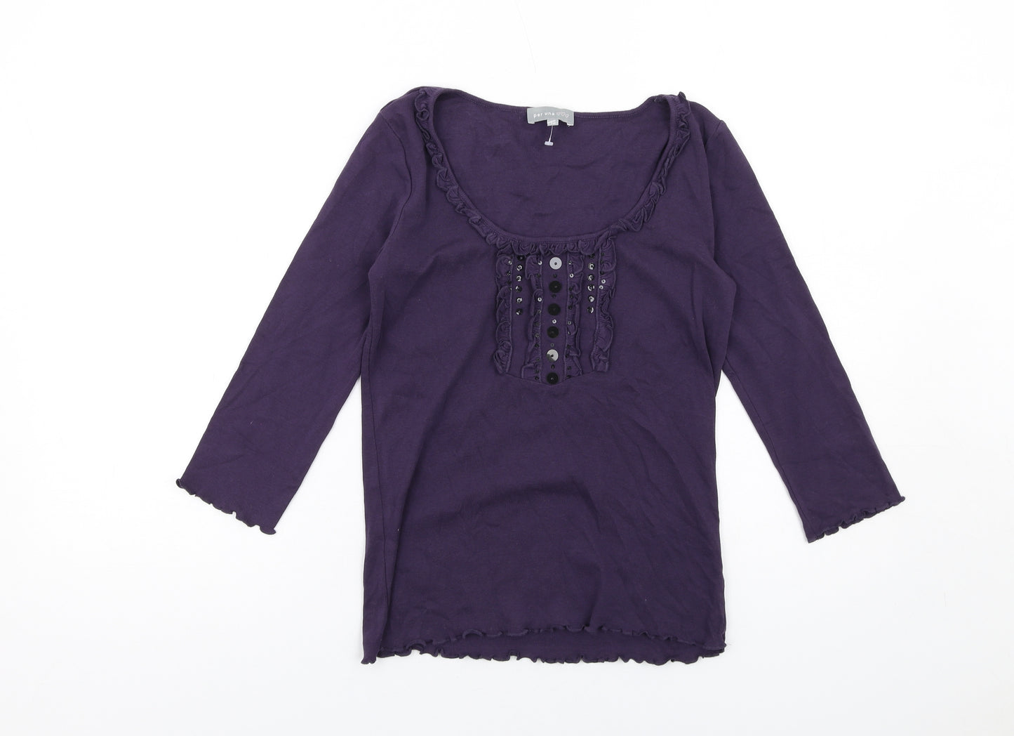 Per Una Womens Purple Cotton Basic T-Shirt Size 10 Scoop Neck