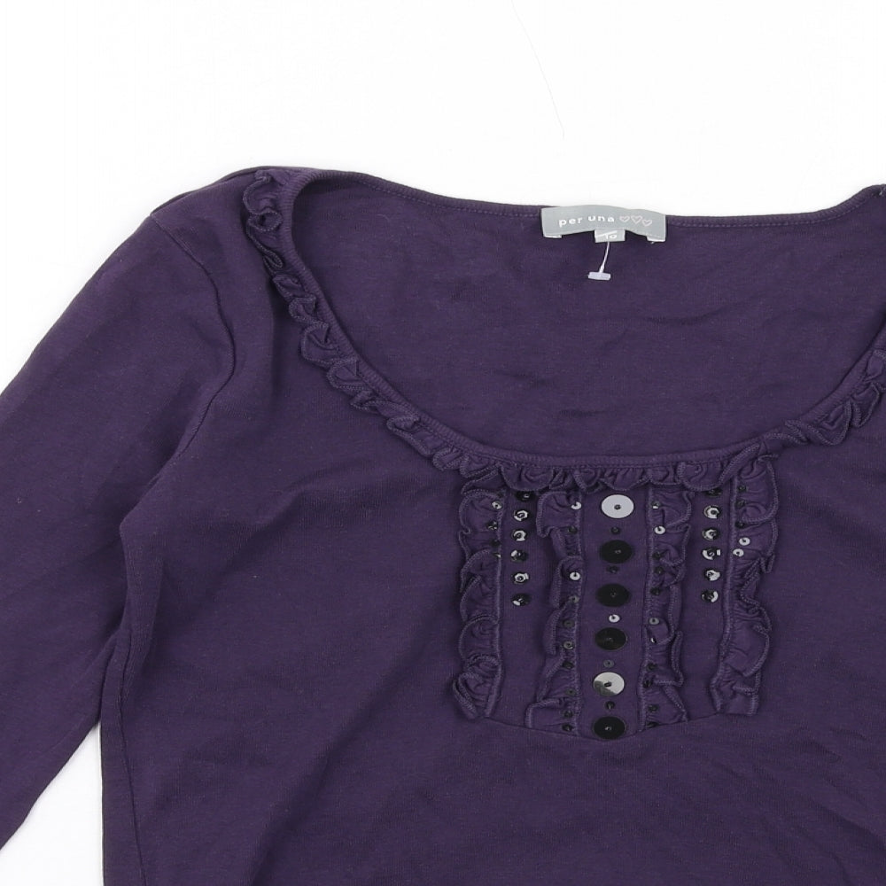 Per Una Womens Purple Cotton Basic T-Shirt Size 10 Scoop Neck