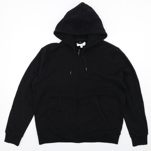 Marks and Spencer Womens Black Cotton Full Zip Hoodie Size L Zip
