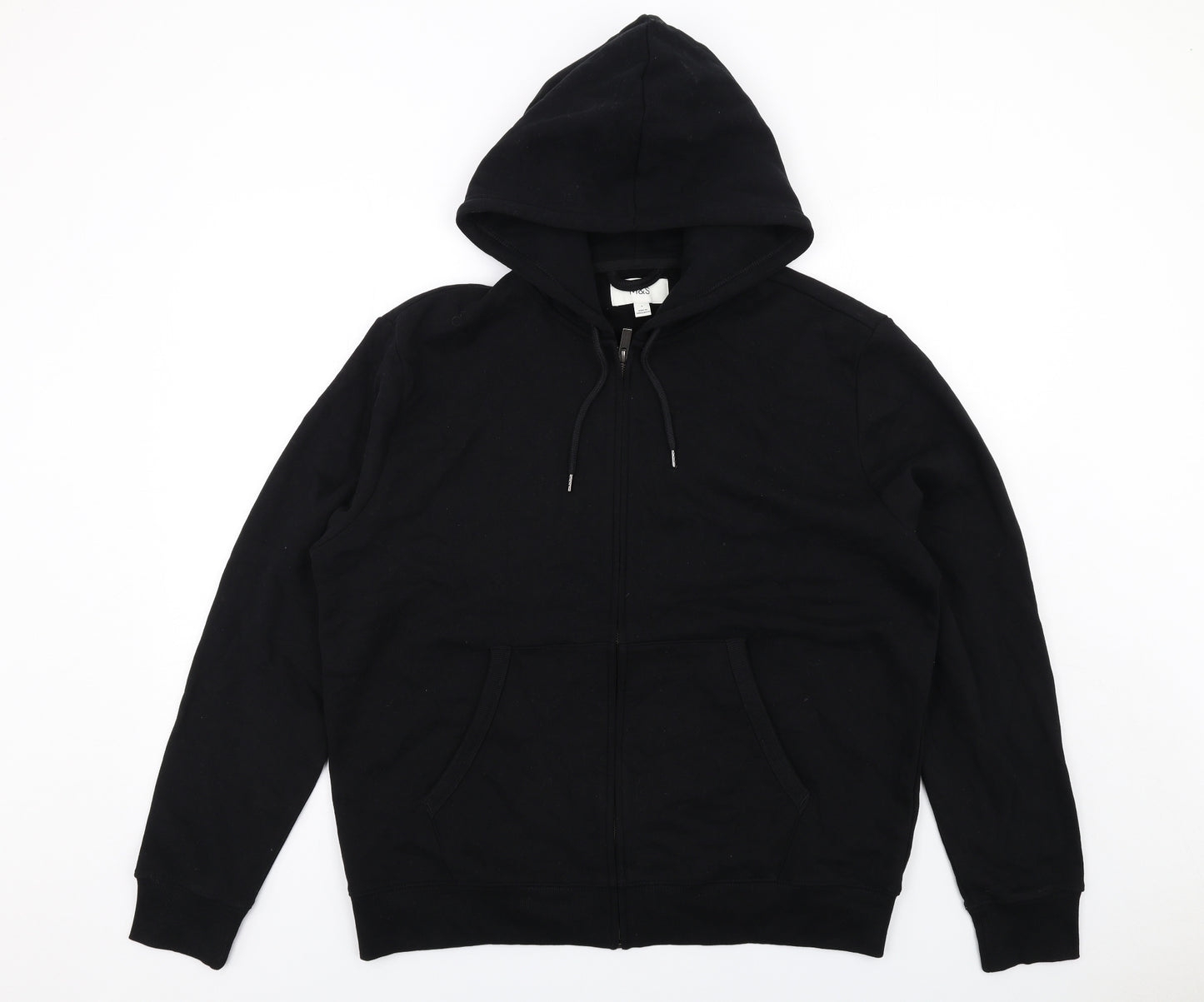 Marks and Spencer Womens Black Cotton Full Zip Hoodie Size L Zip