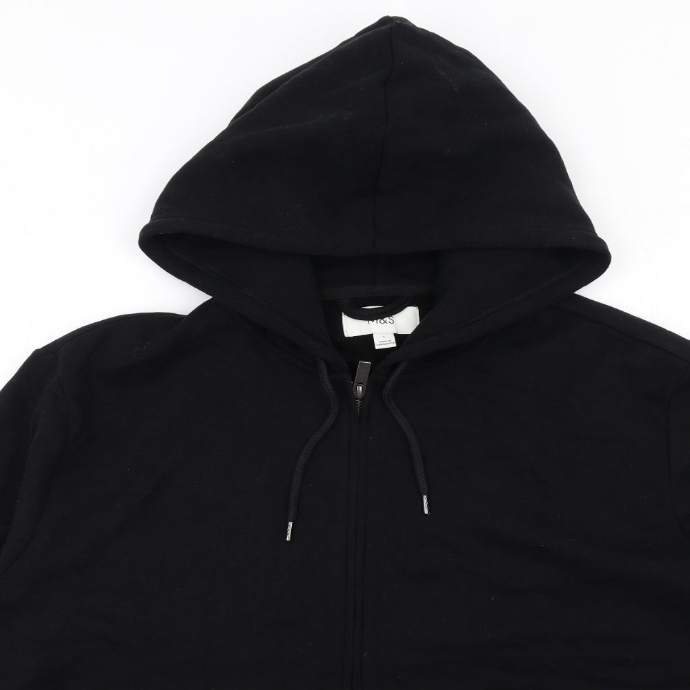 Marks and Spencer Womens Black Cotton Full Zip Hoodie Size L Zip
