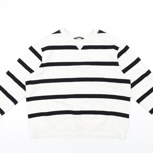 Marks and Spencer Womens White Striped Cotton Full Zip Sweatshirt Size 14 Pullover