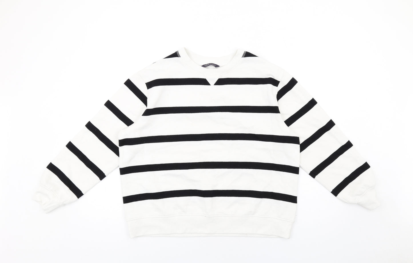 Marks and Spencer Womens White Striped Cotton Full Zip Sweatshirt Size 14 Pullover