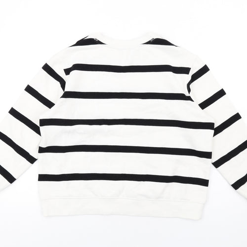 Marks and Spencer Womens White Striped Cotton Full Zip Sweatshirt Size 14 Pullover