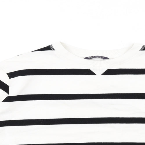 Marks and Spencer Womens White Striped Cotton Full Zip Sweatshirt Size 14 Pullover