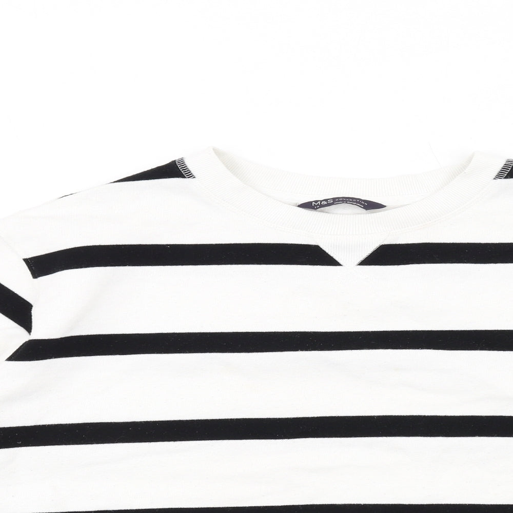 Marks and Spencer Womens White Striped Cotton Full Zip Sweatshirt Size 14 Pullover