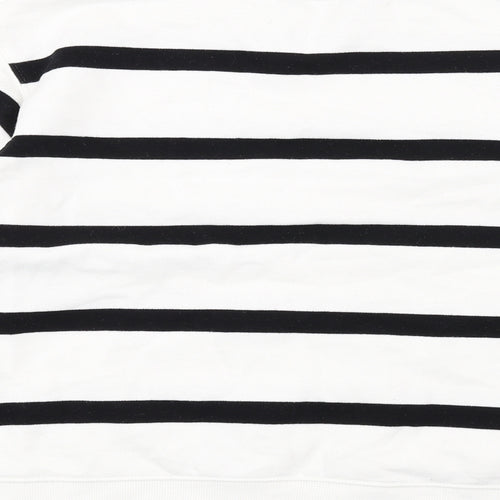 Marks and Spencer Womens White Striped Cotton Full Zip Sweatshirt Size 14 Pullover