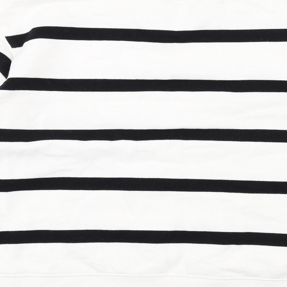 Marks and Spencer Womens White Striped Cotton Full Zip Sweatshirt Size 14 Pullover