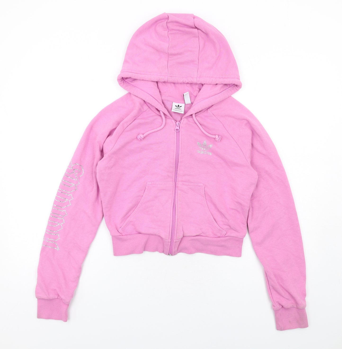 adidas Womens Pink Cotton Full Zip Hoodie Size 10 Zip