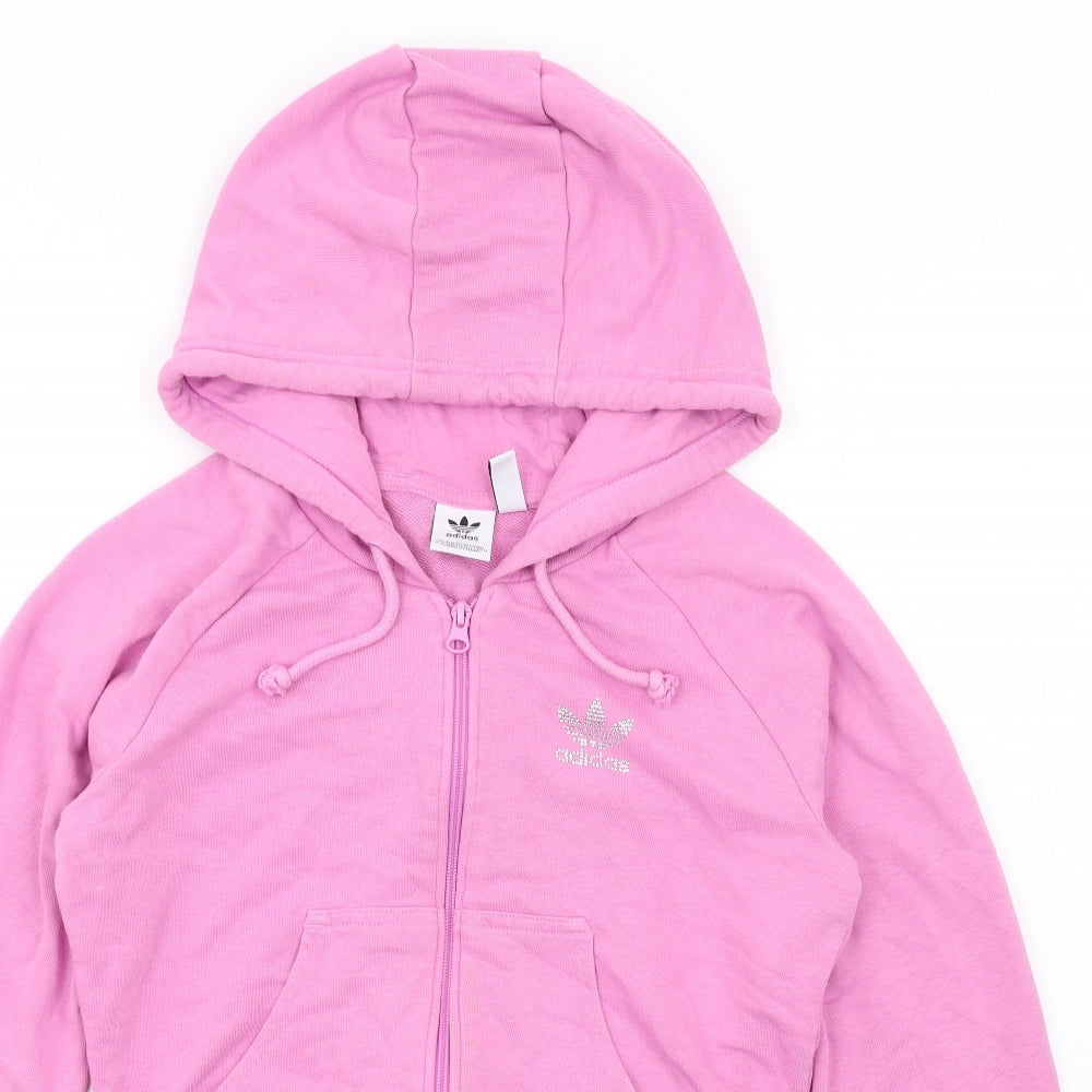 adidas Womens Pink Cotton Full Zip Hoodie Size 10 Zip