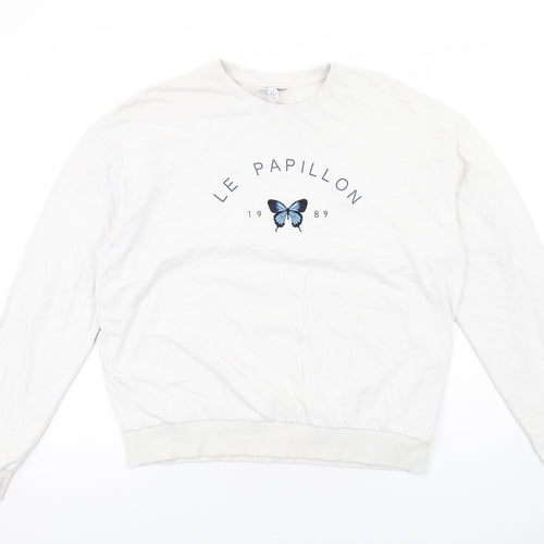 Topshop Womens White Cotton Pullover Sweatshirt Size M Pullover - Le Papillon