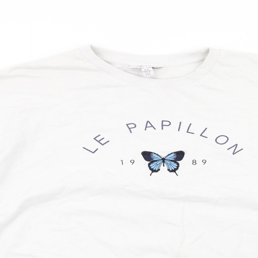 Topshop Womens White Cotton Pullover Sweatshirt Size M Pullover - Le Papillon