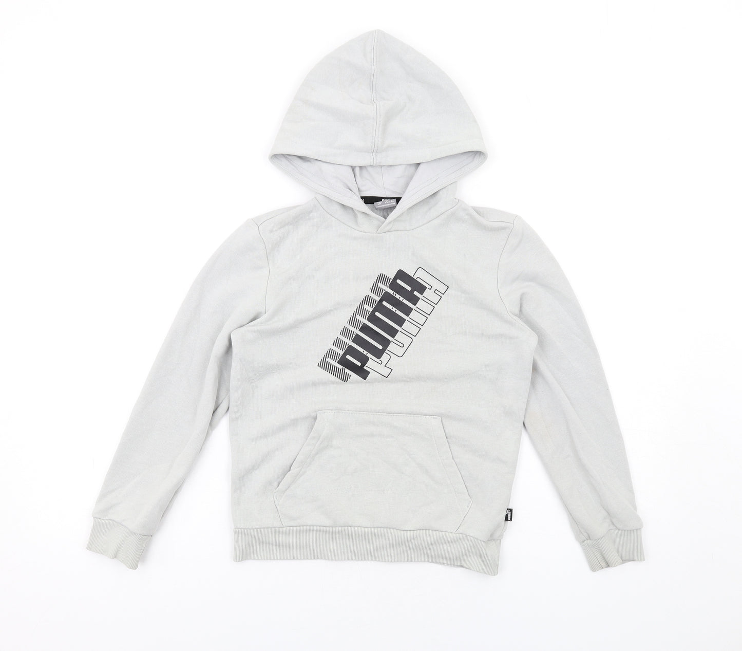 PUMA Boys Grey Cotton Pullover Hoodie Size 9-10 Years Pullover