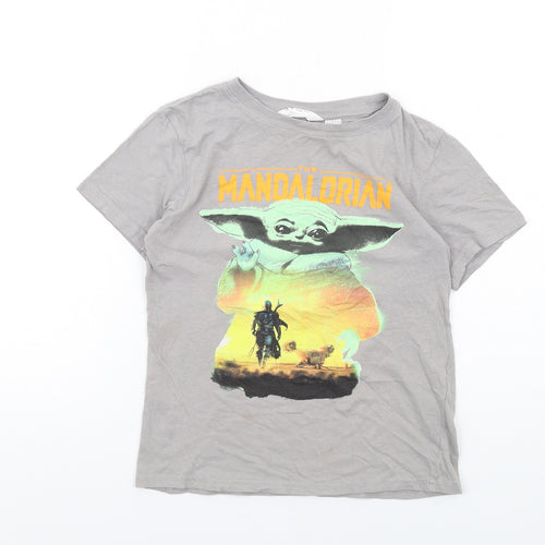 H&M Boys Grey Cotton Basic T-Shirt Size 8-9 Years Round Neck Pullover - Mandalorian