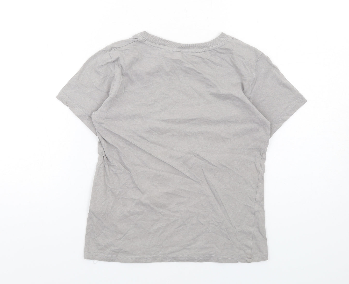 H&M Boys Grey Cotton Basic T-Shirt Size 8-9 Years Round Neck Pullover - Mandalorian