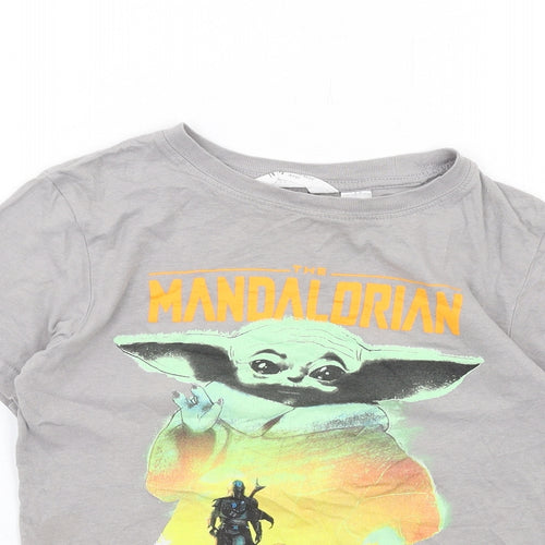 H&M Boys Grey Cotton Basic T-Shirt Size 8-9 Years Round Neck Pullover - Mandalorian