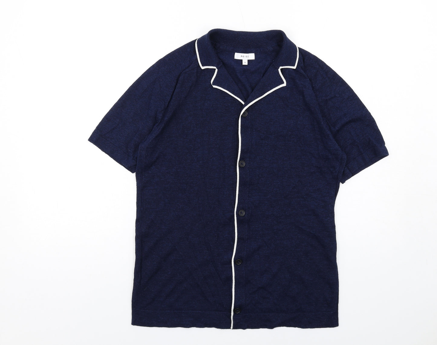 Reiss Mens Blue Linen Button-Up Size S Collared Button