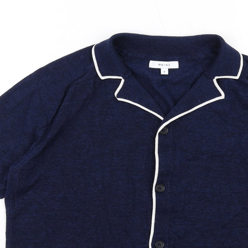 Reiss Mens Blue Linen Button-Up Size S Collared Button