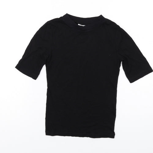 COLLUSION Womens Black Cotton Basic T-Shirt Size 4 Mock Neck