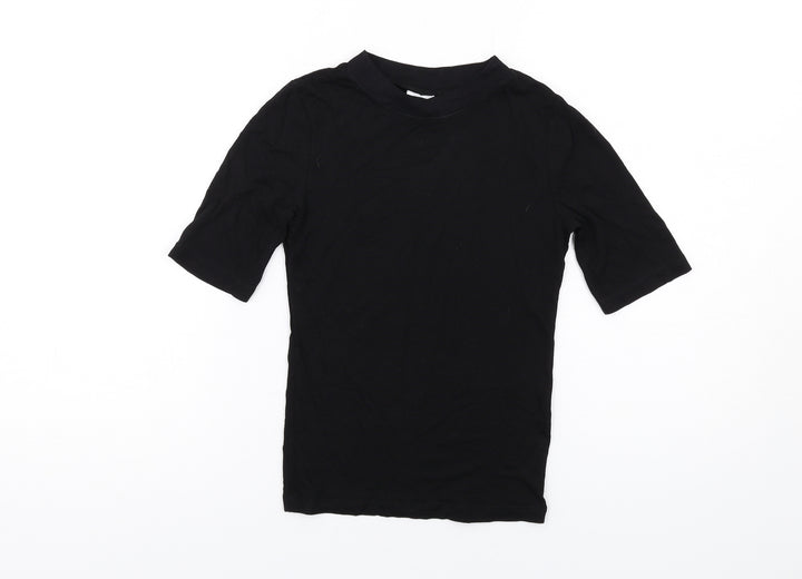 COLLUSION Womens Black Cotton Basic T-Shirt Size 4 Mock Neck