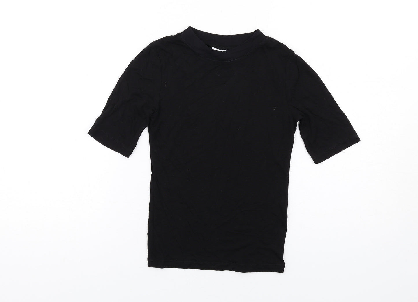 COLLUSION Womens Black Cotton Basic T-Shirt Size 4 Mock Neck