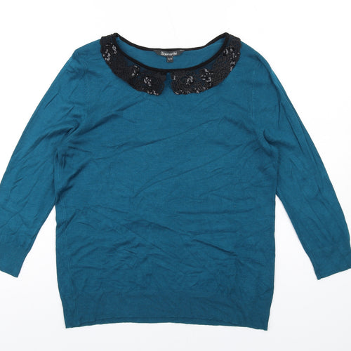 Bonmarché Womens Blue Round Neck Viscose Pullover Jumper Size 12