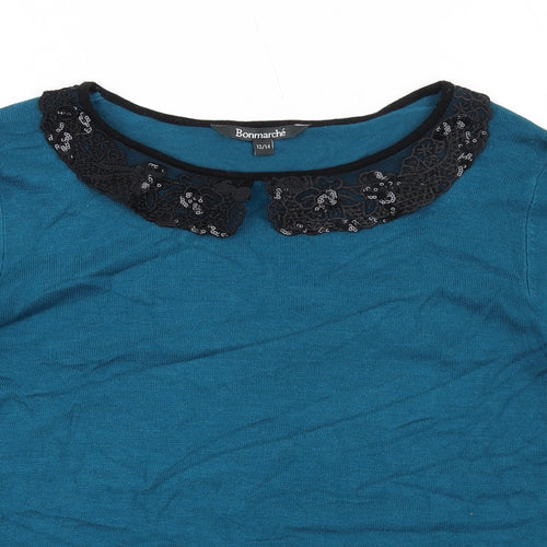 Bonmarché Womens Blue Round Neck Viscose Pullover Jumper Size 12