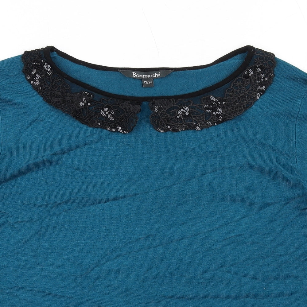 Bonmarché Womens Blue Round Neck Viscose Pullover Jumper Size 12