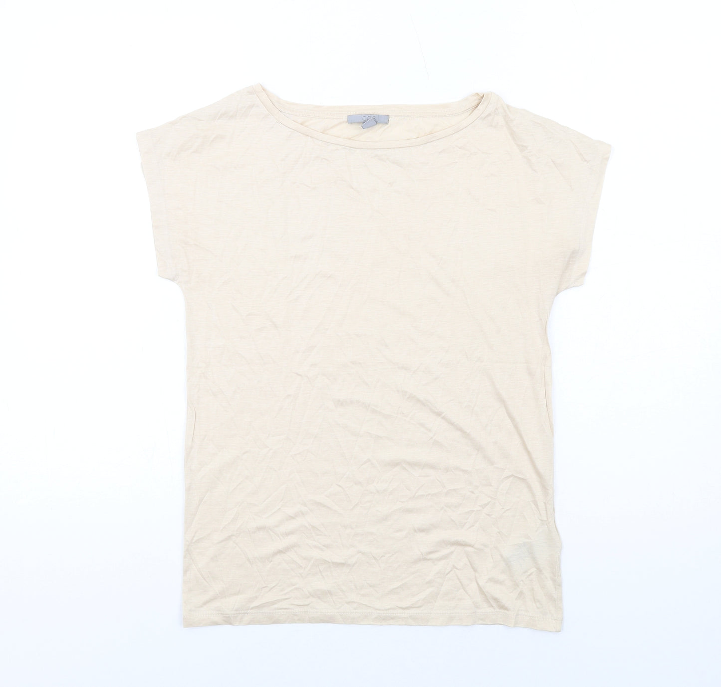 COS Womens Ivory Lyocell Basic T-Shirt Size XS Boat Neck